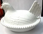 Vintage Indiana Glass Milk Glass Hen on Nest Covered Chicken Candy Dish 7”