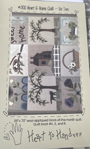 Heart To Hand #300 Herz und Zuhause Quilt - Set zwei Blöcke 4, 5 & 6 Wollapplikation - Bild 1 von 3