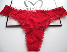 VICTORIA'S SECRET Ribbon Bow Cotton Thong Panty VS Red S M L XL Lace Trim NWT