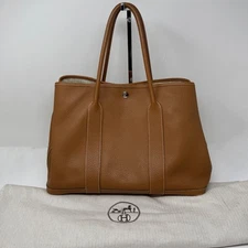 Hermes Garden Party MM Genuine Negonda Leather Tote Purse Bag Camel Brown Tan
