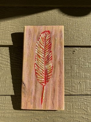 Hand-Painted Feather Art on Wood   Rustic Boho Wall Decor