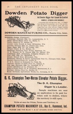 1907 Dowden Manufacturing Co. Prairie City Iowa Elevator Potato Digger Print Ad