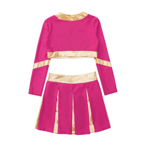 Kids Girls High School Uniform Fancy Dress Up Cheerleading Costume Long Sleeve - Picture 56 of 72