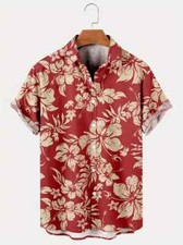 Button Up Shirts Men's Hawaiian Red Flower Floral Fashion Vacation Resort Casual