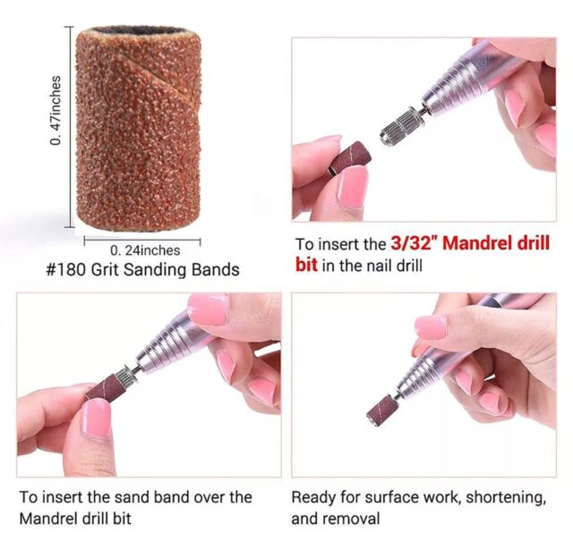 Green Nail Drill Bits File Sanding Bands Gel Polish Remover For Electric Drills GU11549