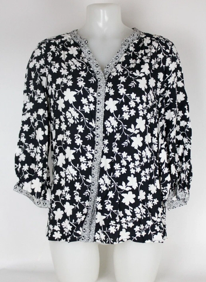 Blusa Mujer Talla 10 UK Laura Ashley Mangas 3/4 Blanco y Negro Artículo Foto 2 de 4