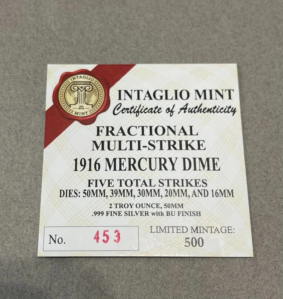 ÚNICO! 2 Onças Troy Fracionárias Multi-Strike 1916 Mercury Dime-Apenas 500 cunhadas - Imagem 2 de 4