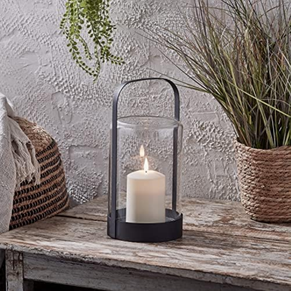 Lights4fun, Inc. Lanterna a candela senza fiamma a LED in vetro Cloche nero da 7
