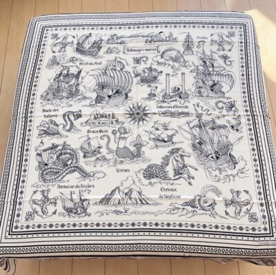 Hermes Shawl Scarf Tatouages Marins Bandana Stole Cashmere Silk