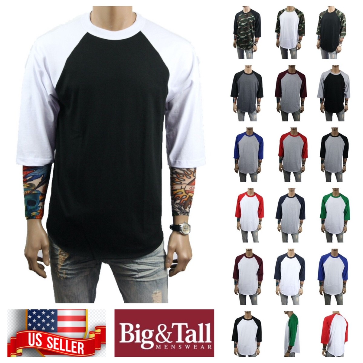 T-shirt à Col Rond à Manches 3/4 Pour Homme Respirant Sport Gris/bleu Marine Ali - Foto 4