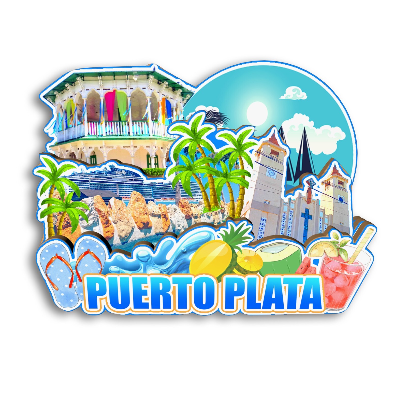 Puerto Plata Dominican Republic Refrigerator magnet 3D travel souvenirs wood