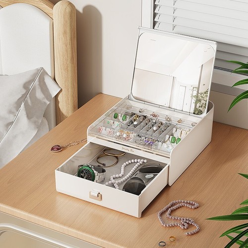 Jewelry Box Organizer with Mirror, 2 Tier Jewelry Stroage Case for Daily Use - Picture 2 of 11