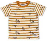 Ringel T-Shirt Aus Bio Bw In Senfgelb /Weiß Mit Tiger Print V. Feetje
