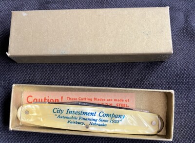 Vintage 2 Blade Brit-Nife City Investment Co Nebraska Pearl Handle Knife W/Box