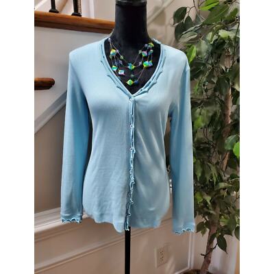Bloomingdale's Basler Women's Blue Cotton Long Sleeve V-Neck T-Shirt Size 36