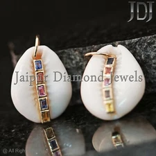 Natural Multi Sapphire Shell Pendant Solid 14k Yellow Gold Handmade Jewelry Gift