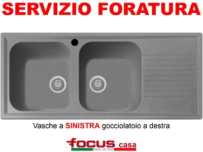Lavello Cucina Focus 2 Vasche Con Gocciolatoio - 116x50 Cm - Terra Di Francia - Con Rubinetto Miscelatore Made In Italy - Foto 12