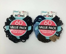 Set of 2-60 COUNT Scunci Value Pack No Damage Hair Elastics Black Brown Neutral