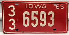 1966 Iowa License Plate 33 6593 Fayette County