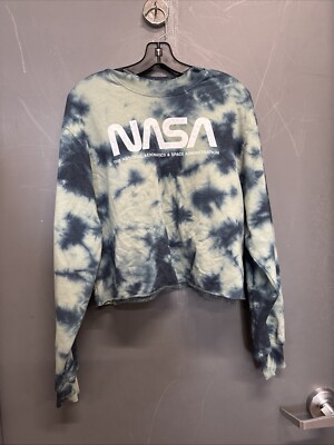 NASA Sweatshirt Tie Dye Blue Green Boxy Cropped Crew Neck Size XXL Ombré 