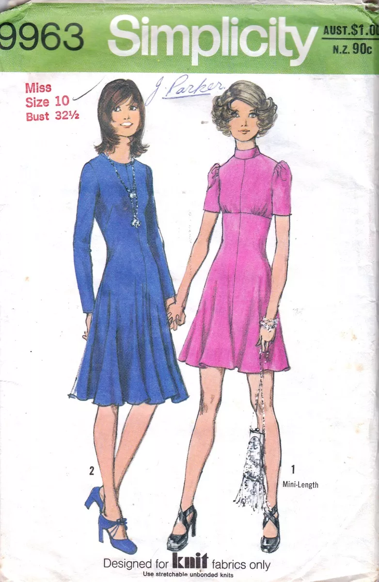 Simplicity 9963 pattern size 10 70s knit dress empire line mini 2