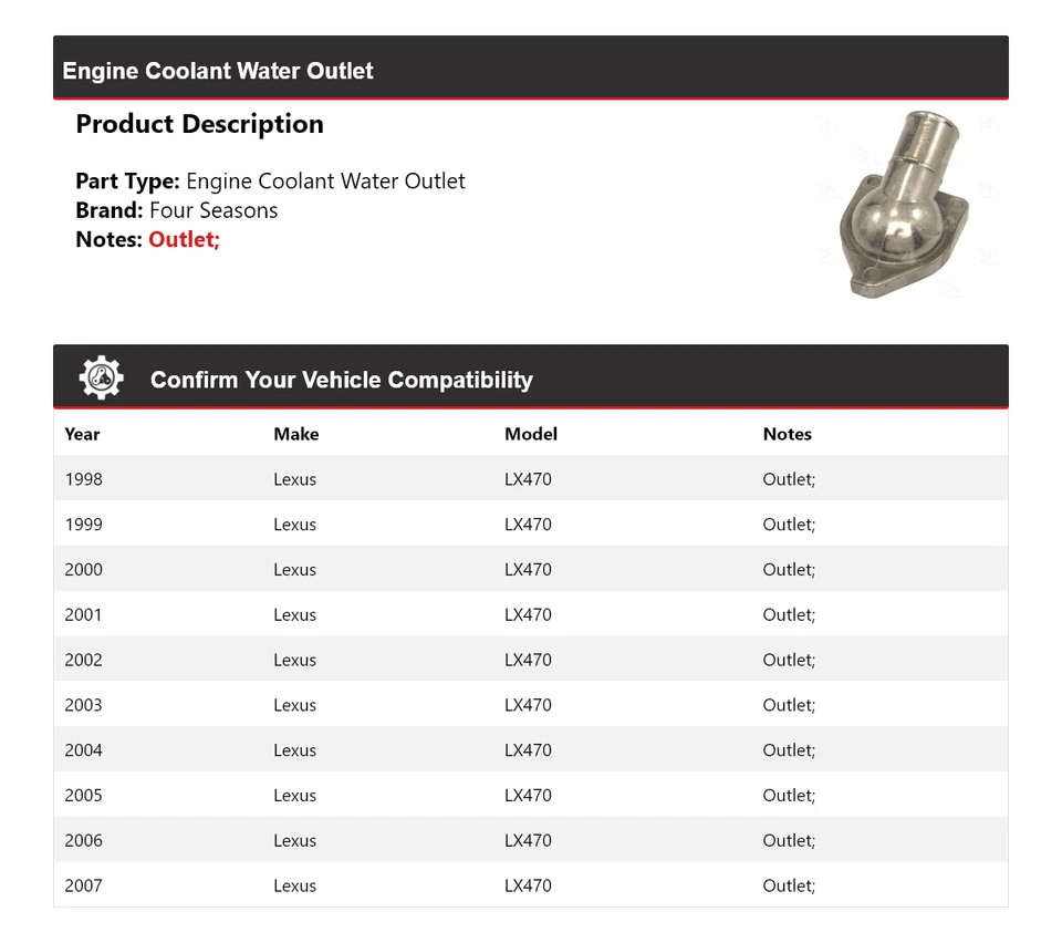 Salida de agua refrigerante motor Lexus LX470 1998-2007 4 estaciones 1999 2000 2001 Foto 2 de 4