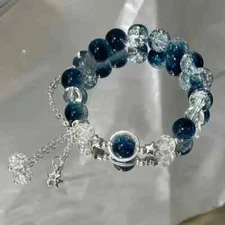 Charming Blue Beaded Bracelet With Star & Sparkle Charm Jewelry Gift Women Girls