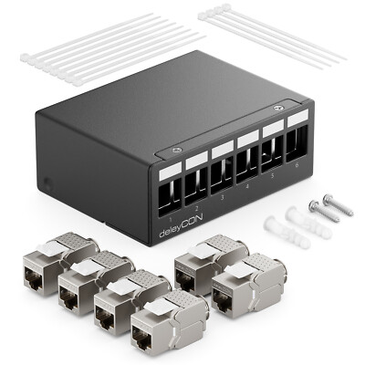 6 Port Patchpanel Gehäuse + 6x RJ45 Keystone Jack Modul Panel Verteiler Aufputz