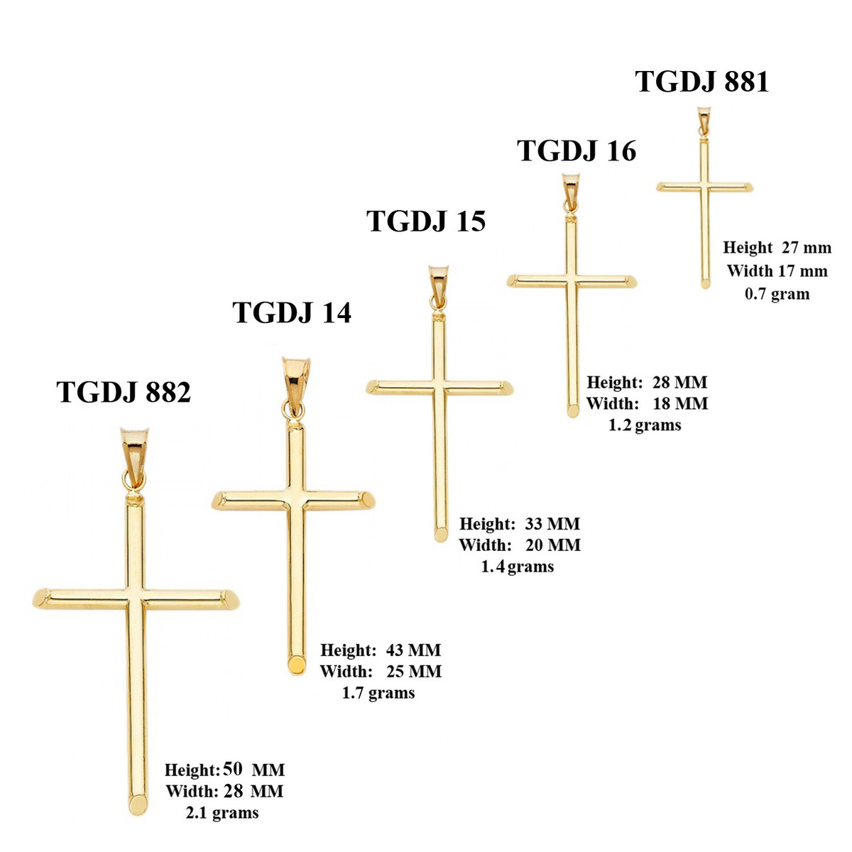 14K Real Gold Cross Pendant, Real 14K Gold Plain Cross Pendant- 5