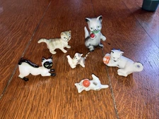 Vintage Cat/Kitty Ceramic Porcelain Figures Statues Lot of 6 Japan Occ Japan Etc