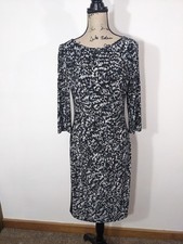 Ralph Lauren Dress Women's 8 Black Grey Sheath Career Casual Stretch Ruched