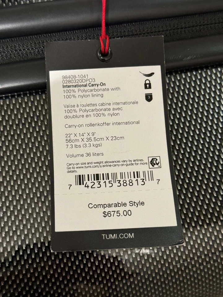 Tumi Vapor 22” International Carry-On Hardcase Spinner Luggage Black NWT $675 - Image 2 of 4