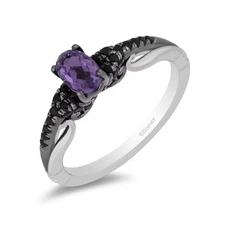 Zales Amethyst and 1/4 CT. T.W. Black Diamond Promise Ring in Sterling Silver