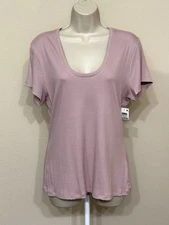 INC International Concepts Womens Blush Pink Ribbed Scoop Neck Comfort T-Shirt L