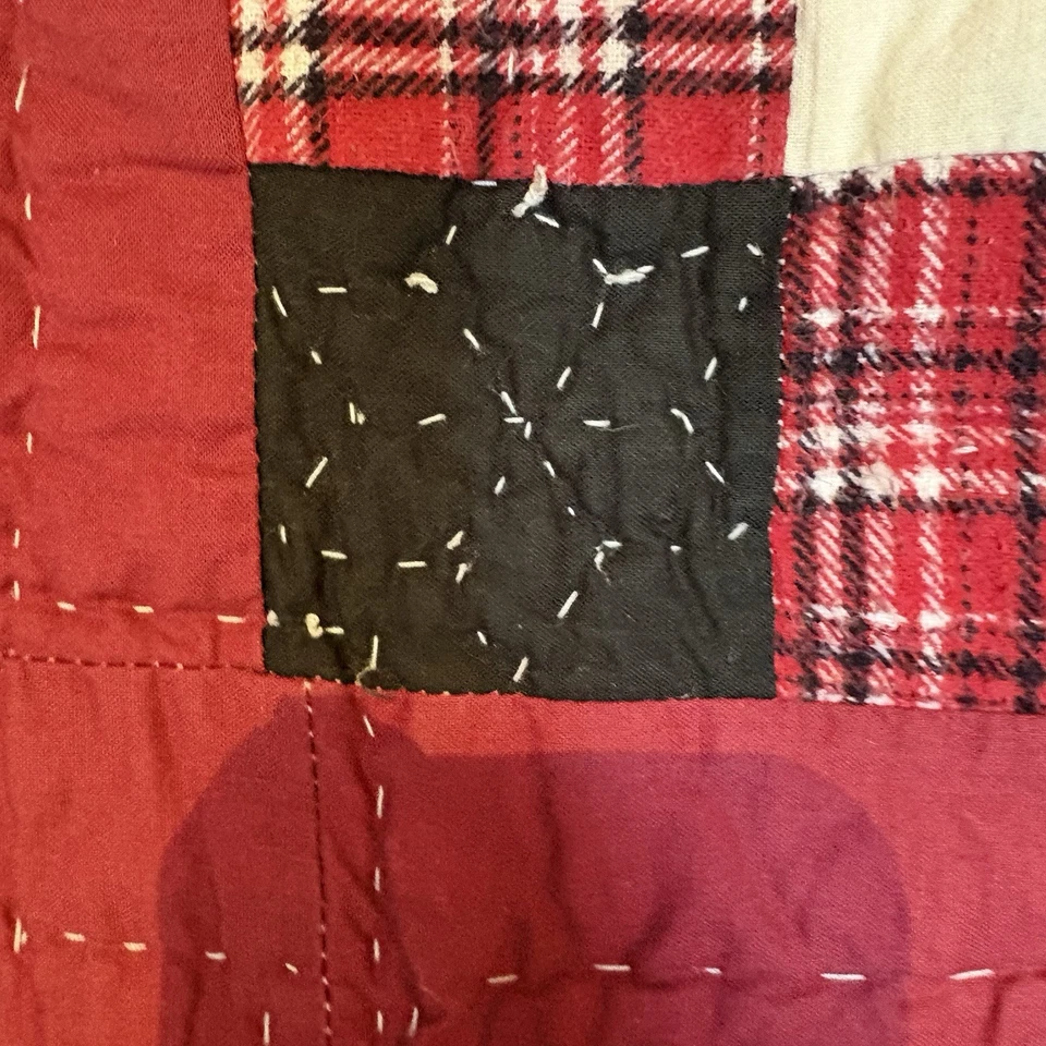 VTG Woolrich Black Bear Quilt Double Queen Size 88x86" Red Plaid Cabin Rustic - Image 4 of 4