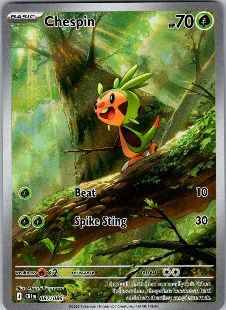 Chespin 087/086 Holo Illustration Rare Chaos Rising Pokemon Near Mint