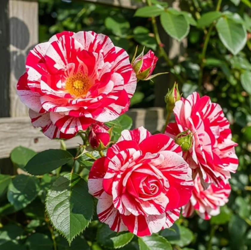 Planta de rosa trepadora roja blanca viva del 4 de julio - fragante - 5-8" de alto - sin maceta Foto 4 de 4
