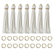 Leather Tassels for Jewelry Making 12pcs 4.3 inch Faux Leather Gold Caps White