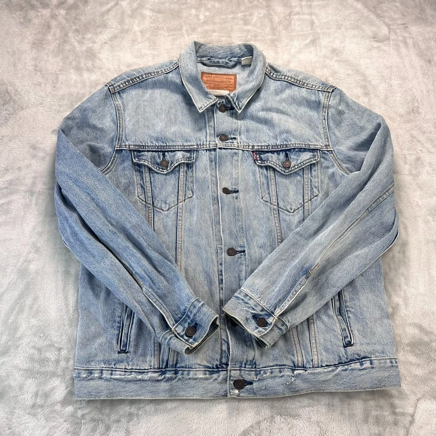 Levi's Strauss Denim Jacket Mens XL Light Blue Distressed