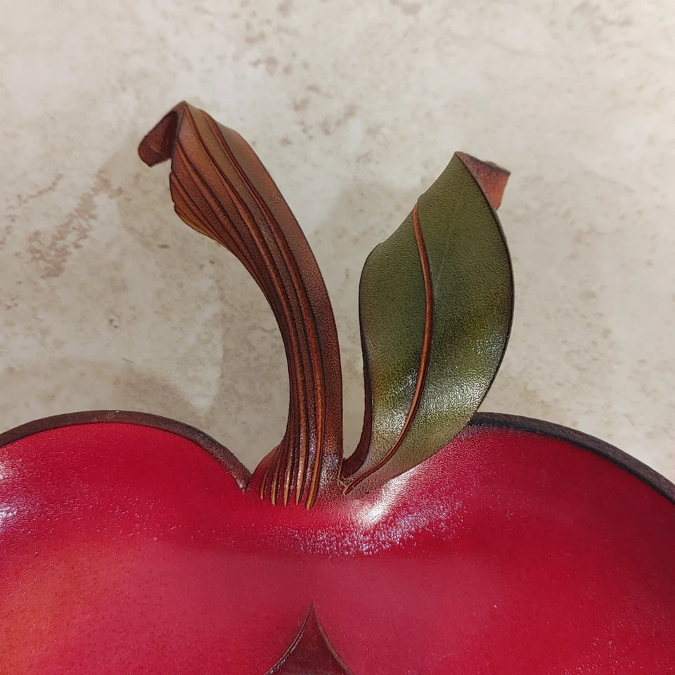 Leather Apple Wall Clock 9" Working Quartz Farmhouse Country Teacher Decor - Image 3 of 4