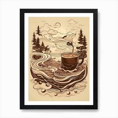 Kaffee im Wald Kunstdruck gerahmt Wandbild Poster Leinwanddruck Bild