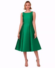 Adrianna Papell Botanic Green Mikado Fit & Flare Midi Dress Size 6 $169