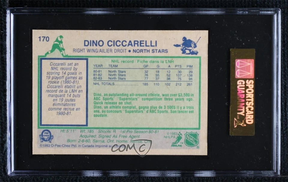 1983-84 O-Pee-Chee Dino Ciccarelli #170 SGC 96 MINT 9 HOF - Image 2 of 2