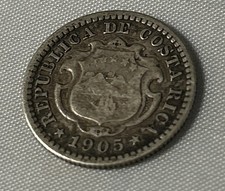 1905 Costa Rica 10 Centimos Silver Coin