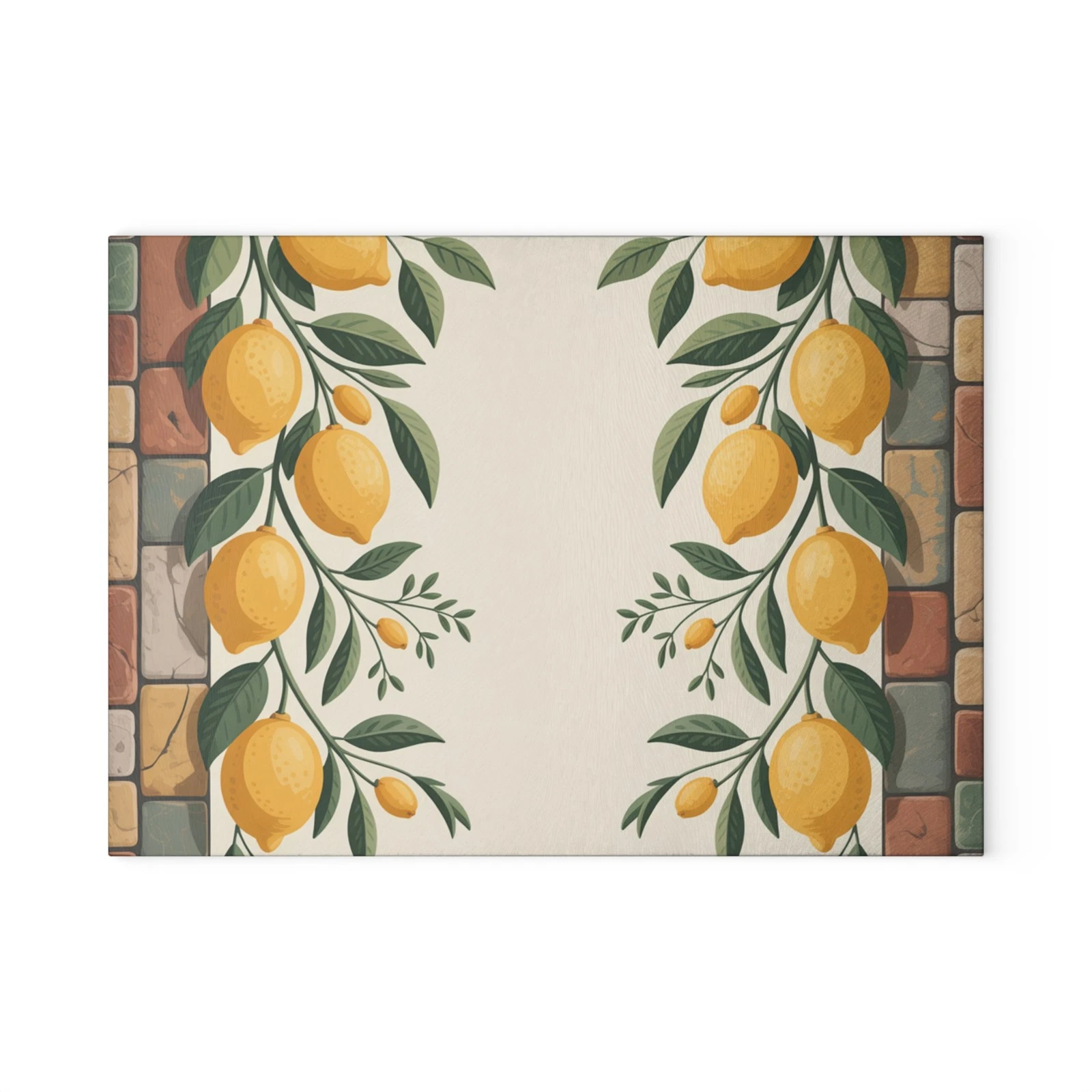 Lemon Vine Pattern Glass Cutting Board | Citrus Kitchen Decor