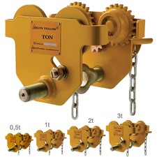 Produktbild - Haspelfahrwerk 0,5t 1t 2t 3t Laufkatze XXL Flanschbreite Rollfahrwerk 3m Kette