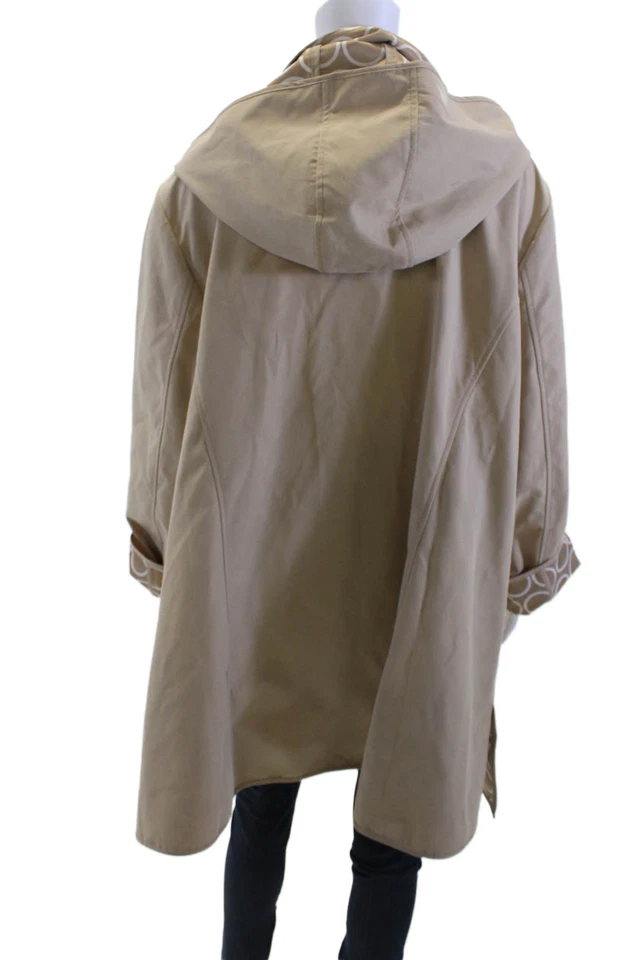 Dennis Basso Women Raincoat Beige Geometric Size 3X - Image 3 of 4