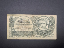 Austria 50 Schilling 1945 P#117 Dark Green Print Fine