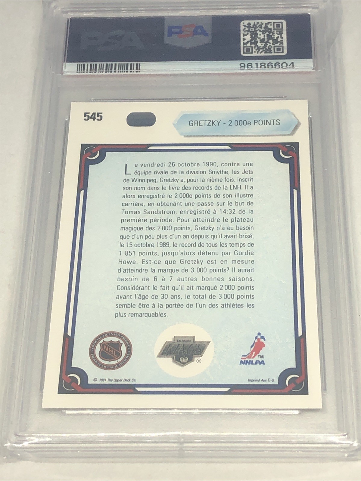 1990-91 Upper Deck French Wayne Gretzky 2000 Points #545 PSA 10 GEM MINT view 2