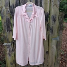 VANITY FAIR Vintage Pink Satin Button-Up Nightgown L